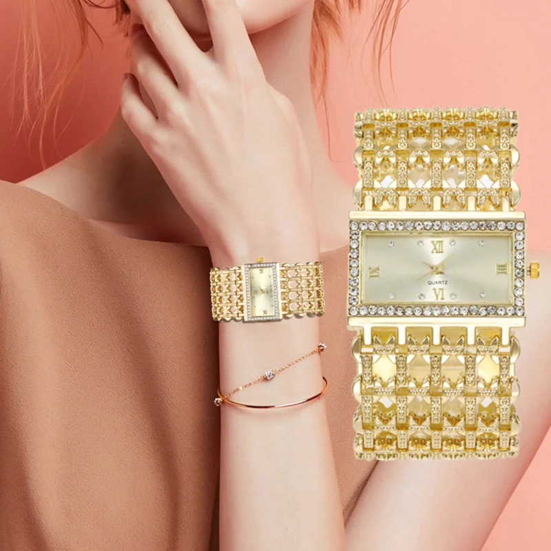 Роскошные Модные женские часы Sdotter С блестящим циферблатом, Дизайнерские качества, женские кварцевые наручные часы с квадратным бриллиантом, Женский браслет из сплава