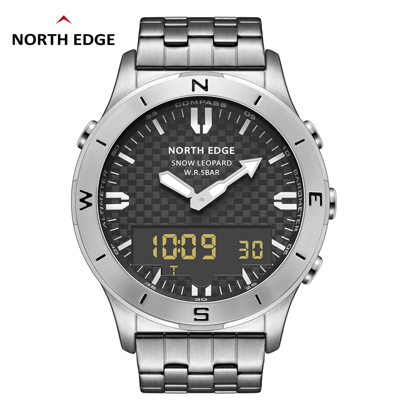 Секундомер для военных видов спорта NORTH EDGE, мужские цифровые часы, водонепроницаемый компас SNOW LEOPARD, Барометр, термометр, высотомер, часы