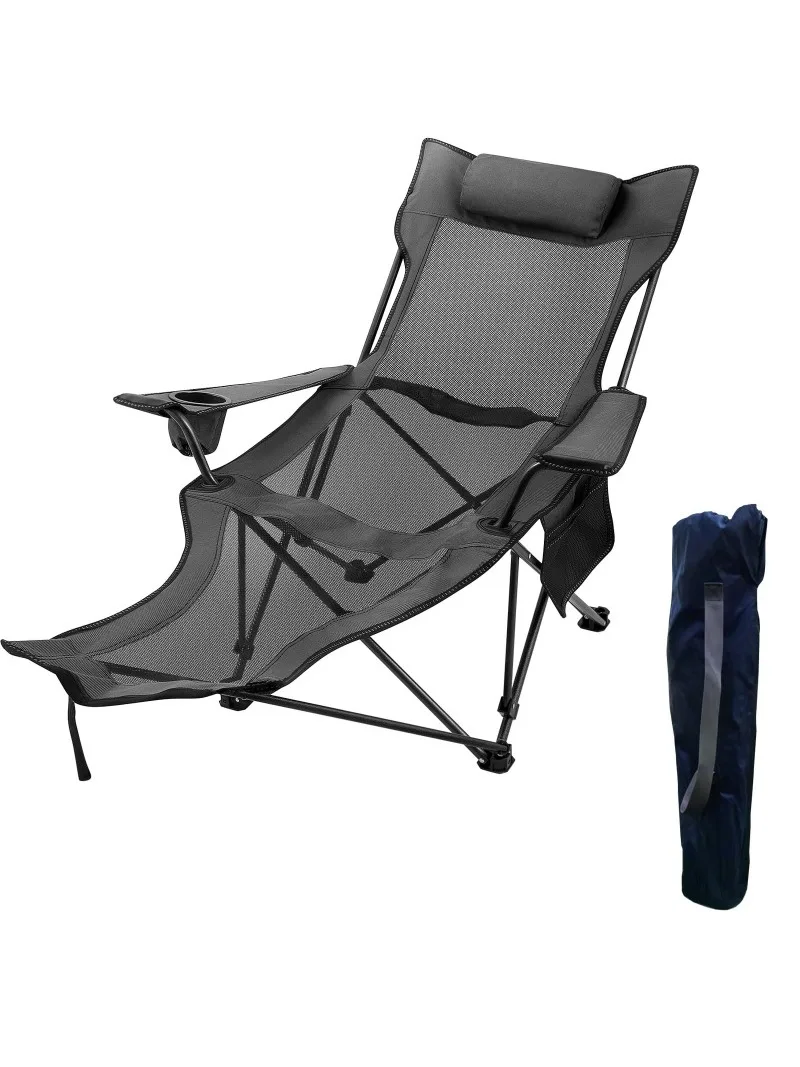 Складной походный стул VEVOR грузоподъемностью 330 фунтов с сетчатым шезлонгом для ног, подстаканником и сумкой для хранения, серый