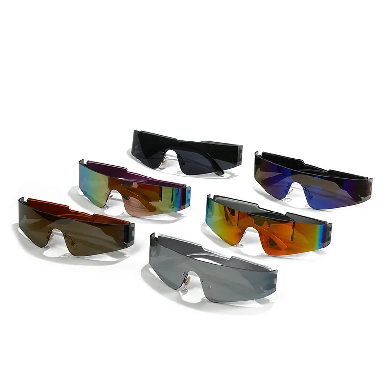 Солнцезащитные очки без оправы, женские цельные спортивные солнцезащитные очки в стиле панк для мужчин, модные велосипедные очки в оправе