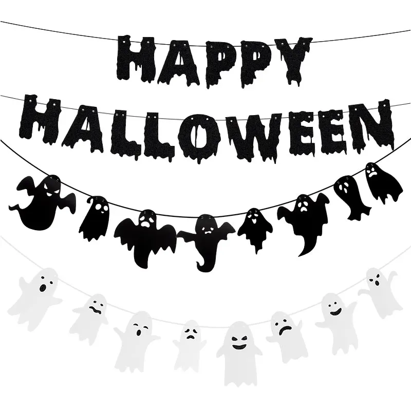 Счастливый Хэллоуин Бумажный баннер с привидением, Гирлянда, висящий флаг, украшения для вечеринки на Хэллоуин для домашней атмосферы ужасов, реквизит