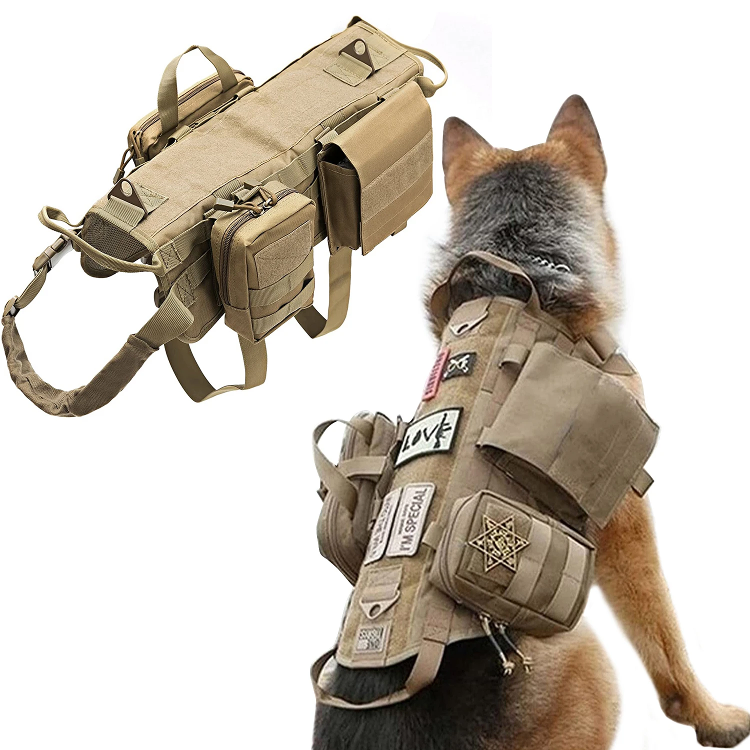 Тактическая собачья упряжь, военный тренировочный жилет для домашних животных немецкой овчарки K9 Pet Outdoor с подсумками Molle для маленьких средних и крупных собак