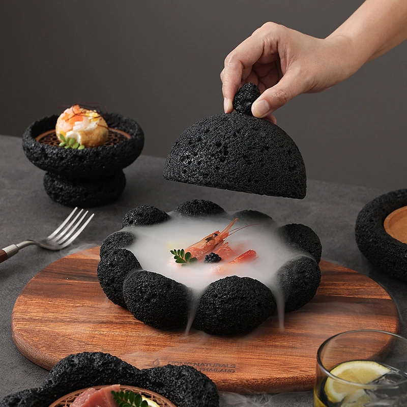 Тарелка Сашими в японском стиле, Угольный шар, Вулканический камень, Художественное блюдо, Креативная посуда для отеля, Черный поднос для суши и лосося, витрина для еды