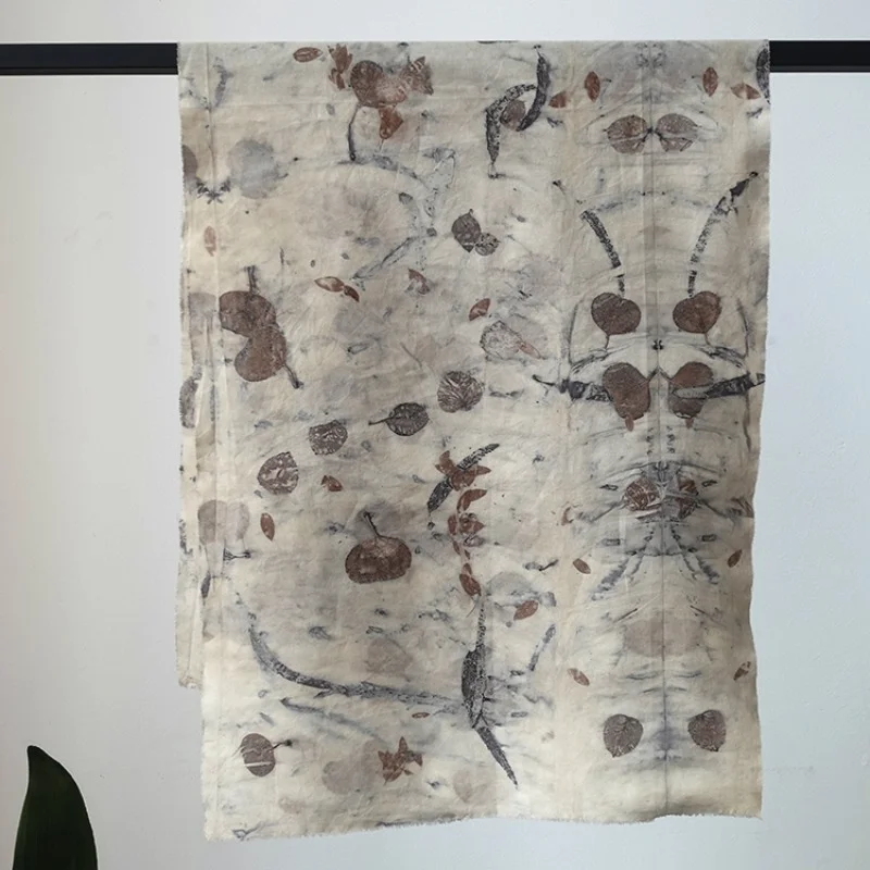 Ткань ручной работы, окрашенная растениями, чистый хлопок с принтом в виде листьев, Нишевая дизайнерская ткань, специальное Грязное окрашивание