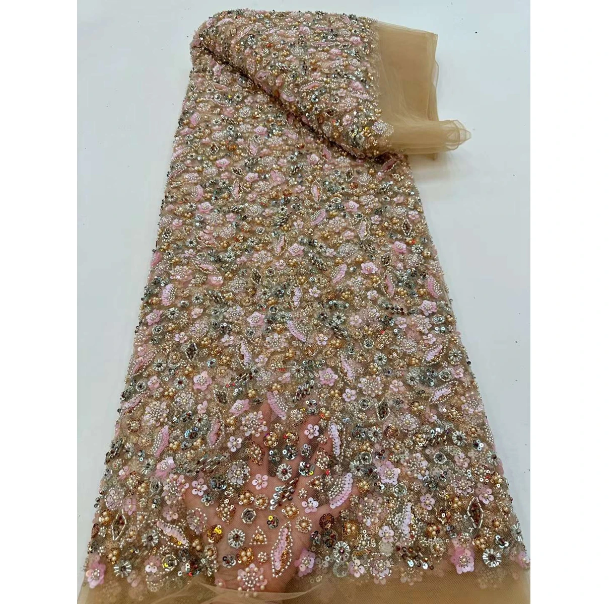 Тюлевая кружевная ткань с красочным рисунком для платья Кружевная ткань нового дизайна, французское кружево с крупными блестками и бисером