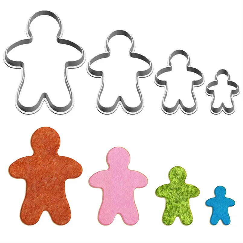 Характеристики четырех мультяшных персонажей, пряничный человечек, пластиковые формы, инструменты для помадки тортов, формочки для суши и фруктов