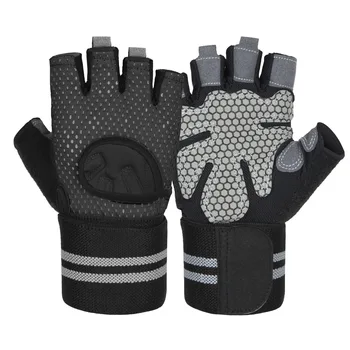 1 пара велосипедных перчаток на полпальца для фитнеса с защитой запястий Силиконовые противоскользящие перчатки для бега на открытом воздухе альпинизма  5