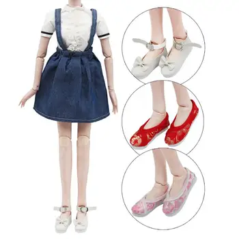 1 Пара изысканных кукольных туфель с имитацией BJD, цветочная вышивка, бант, 60 см, кукольная повседневная обувь для девочек, подарок  5