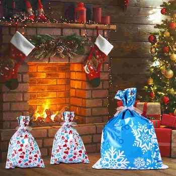 10 шт. Рождественский подарочный пакет, пластиковые пакеты для печенья на шнурке, конфеты, бисквиты  5