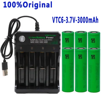 100% Оригинал. Batería recargable de litio  18650 3,7 V, 3000mah, 18650, para baterías de linterna  charger USB  2