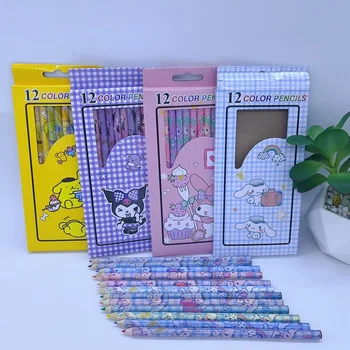 12 Коробок с милой мультяшной Синнамороллой Куроми, 12 палочек с цветными деревянными карандашами, Набор детских ручек для рисования, товары для студентов  4