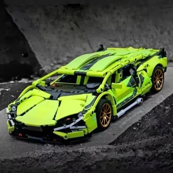 1280ШТ Технический 1:14 Зеленый спортивный автомобиль Lamborghini Sian Racing Строительные блоки для сборки кирпичей, игрушки для автомобилей, подарок для мальчиков и детей  3