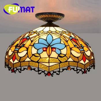 16-дюймовый потолочный светильник в стиле Фумат Тиффани с витражным стеклом 