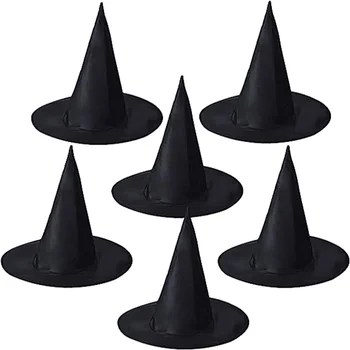 1шт Шляпы Ведьмы на Хэллоуин Для взрослых и детей, Черные Шляпы Ведьмы, Маскарадный костюм Волшебника, Остроконечные кепки, реквизит для косплея, украшение вечеринки  5