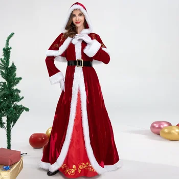 2022 Новая Женская Рождественская одежда, европейский и американский косплей, Рождественское платье королевы, Одежда для пары Санта-Клауса, Рождественский подарок  5