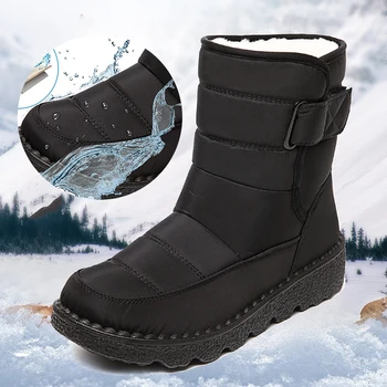 2023 Зимние ботильоны из толстого плюша для женщин, нескользящие водонепроницаемые зимние ботинки, женская обувь на платформе, сохраняющая тепло, Обувь с хлопковой подкладкой 444  5