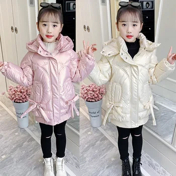 2023 Корея Осень Зима Теплая хлопчатобумажная куртка Топы, ветровка, Зимняя одежда для маленьких девочек, зимняя куртка для начальной школы  4