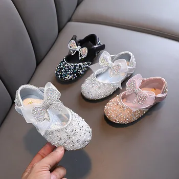 2023 Летние Новые туфли для девочек с лентой принцессы для танцев, Детские Кожаные Туфли  10
