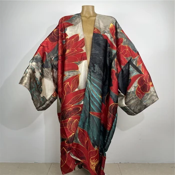 2023 Летний модный богемный кардиган-кимоно Для женщин, свободное пляжное платье в стиле бохо, один размер, с милым шелковым элементом, с рукавом 