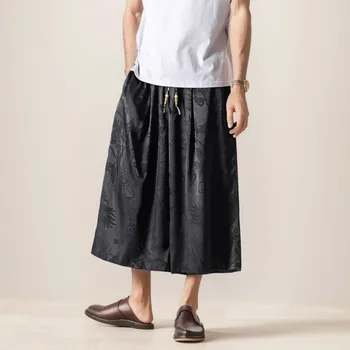 2023 Мужская Летняя одежда, Новые брюки в темный цвет из Ледяного шелка, мужские Модные Свободные пляжные брюки в стиле Ретро, мужские брюки-Редиски  10