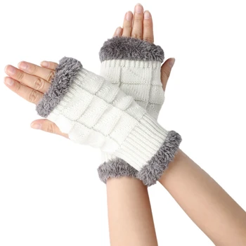 2023 Новые Зимние внутренние плюшевые перчатки, теплые женские перчатки на полпальца, утолщенные уличные лыжные перчатки с сенсорным экраном, однотонные элементы  5