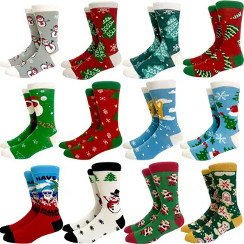 2023 Новые Рождественские носки Зимние Мужские Женские Санта Клаус Мужские Носки Elk Tide Носок Рождественская Елка Хлопок С Новым Годом Забавные Носки  5