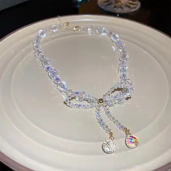 2023 Ожерелье-чокер с хрустальным бантом для женщин, ожерелья с бабочками, ошейники-чокеры, цепочки, ожерелья из бисера, женские украшения  4
