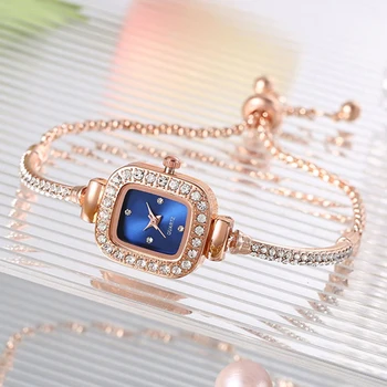2023 Роскошные Женские часы с браслетом и кристаллами бриллиантов Модные Элегантные кварцевые наручные часы с регулируемым браслетом из нержавеющей стали  4