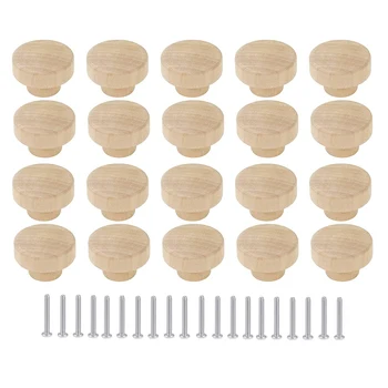20шт круглых незаконченных деревянных ручек для выдвижных ящиков диаметром 35 мм для деревянной мебели, шкафа, комода  10