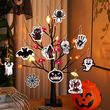 24 Шт Украшения для вечеринки в честь Хэллоуина, страшный орнамент, подвесной листинг, реквизит, подвеска для сцены фестиваля из белого картона  5