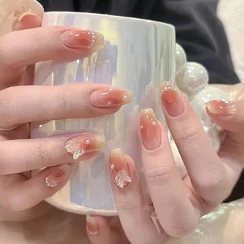 24шт Накладные ногти Fairy Butterfly, Корейские сладкие розовые накладные ногти для девочек, носимый маникюрный набор, акриловые типсы для ногтей, бесплатная доставка  3