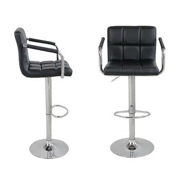 2шт SSJ-891 60-80 см, барные стулья с круглой подушкой в 6 клеточек, с подлокотником, черные  10
