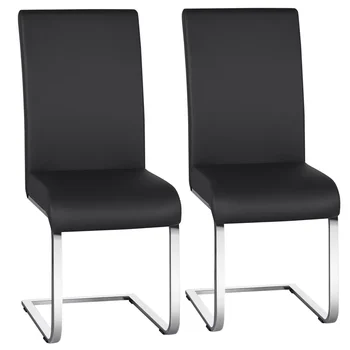 2ШТ Современных обеденных стульев из искусственной кожи с высокой спинкой для кухни, черный  10
