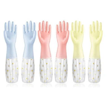 3 Пары многоразовых резиновых перчаток, нескользящие перчатки для стирки, для кухни, садоводства, бытовые перчатки, простые в использовании, 50 см  5