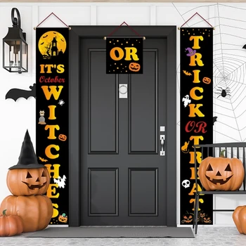 3 шт. Украшения для Хэллоуина, баннеры с трюками или угощениями, вывески на крыльце, вывески для входной двери, товары для вечеринки во дворе на Хэллоуин  5