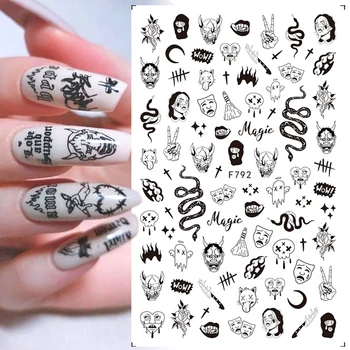 3D наклейки для ногтей на Хэллоуин, Отличительные знаки, Черная Змея, череп, Царапины от крови, Клоун, Глаза паука, тату-слайдер, Украшение для зимнего маникюра  5
