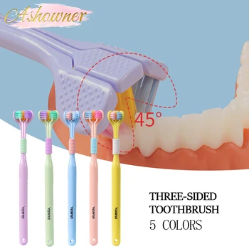 3D Стерео Трехсторонняя зубная щетка PBT с ультратонкими мягкими волосами, Зубные щетки для взрослых, скребок для языка, Глубокая чистка, Уход за полостью рта, Зубная щетка  3