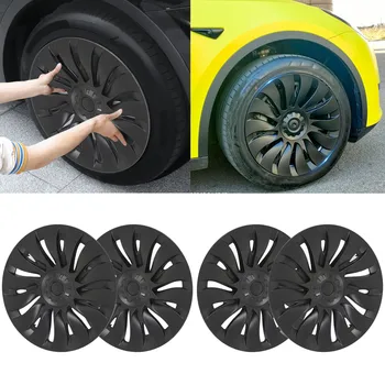 4 Шт 19-дюймовая крышка ступицы колеса Матово-черная Автомобильная ступица колеса, полностью закрывающая протектор обода для Tesla Model Y 2020 2021 2022 2023 ABS  4