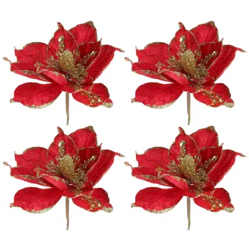 4 Шт Искусственных цветов, Поддельная рождественская Рождественская многослойная ткань, цветочные декоры из пуансеттии, Искусственная ваза  5