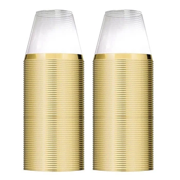 50X Золотые пластиковые стаканчики 9 унций Одноразовый стаканчик Пластиковый бокал для вина вечерние стаканчики Прозрачный пластиковый стаканчик для вечеринок  5