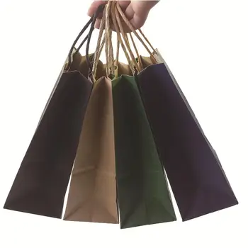 50ШТ Модный подарочный пакет из крафт-бумаги с ручкой/хозяйственные сумки/Рождественский коричневый упаковочный пакет / Отличное качество 21X15X8cm  5