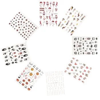 8 Листов Наклеек для ногтей на Хэллоуин, Тисненые наклейки для маникюра, декоративные наклейки для ногтей  5