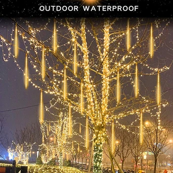8 трубок, светодиодные праздничные полосы с метеоритным дождем, наружные водонепроницаемые сказочные огни для сада, уличные гирлянды, Рождественские украшения  10
