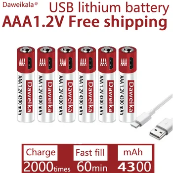 AAA USB зарядка 1.2 В AAA 4300 мАч перезаряжаемая литиевая батарея для сигнализации пистолет пульт дистанционного управления мышь игрушечный аккумулятор + БЕСПЛАТНАЯ доставка  0