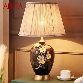 ANITA Современная Латунная Керамическая настольная лампа со светодиодной подсветкой Креативный Европейский Медный настольный светильник для домашнего декора гостиной Спальни  5