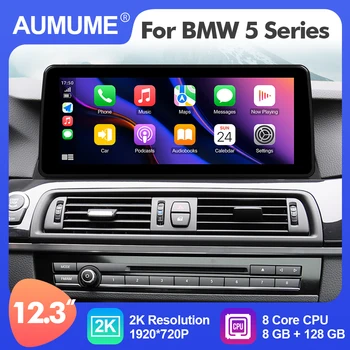 AUMUME 12,3-дюймовый Автомобильный Радиоприемник Android 12 для BMW 5 Серии F10 F11 2011-2016 CIC/NBT Мультимедийный плеер Carplay 4G 2 Din  1