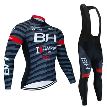 BH Team Зимний комплект из термо-флисовой велосипедной майки с длинным рукавом, штаны-нагрудники, Велосипедная одежда Ropa Ciclismo, форма из джерси для MTB велосипеда  3