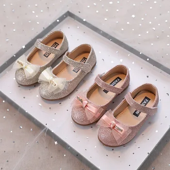 CAPSELLA/ Детская повседневная обувь для девочек; Сверкающие кожаные туфли принцессы с кружевным галстуком-бабочкой; танцевальные туфли в стиле Мэри Джейн для девочек 1-6 лет;  5
