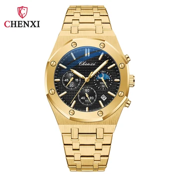 Chenxi в роскошные бизнес часы для мужчин высокое качество из нержавеющей стали кварцевые часы Мужские водонепроницаемые световой хронограф наручные часы  5