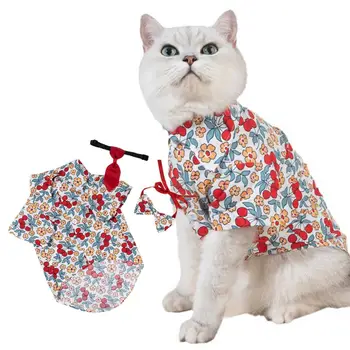 Dog Cat Shirt with Bow-knot Button Closure Summer Pet Costume Set одежда для мелких собак  4